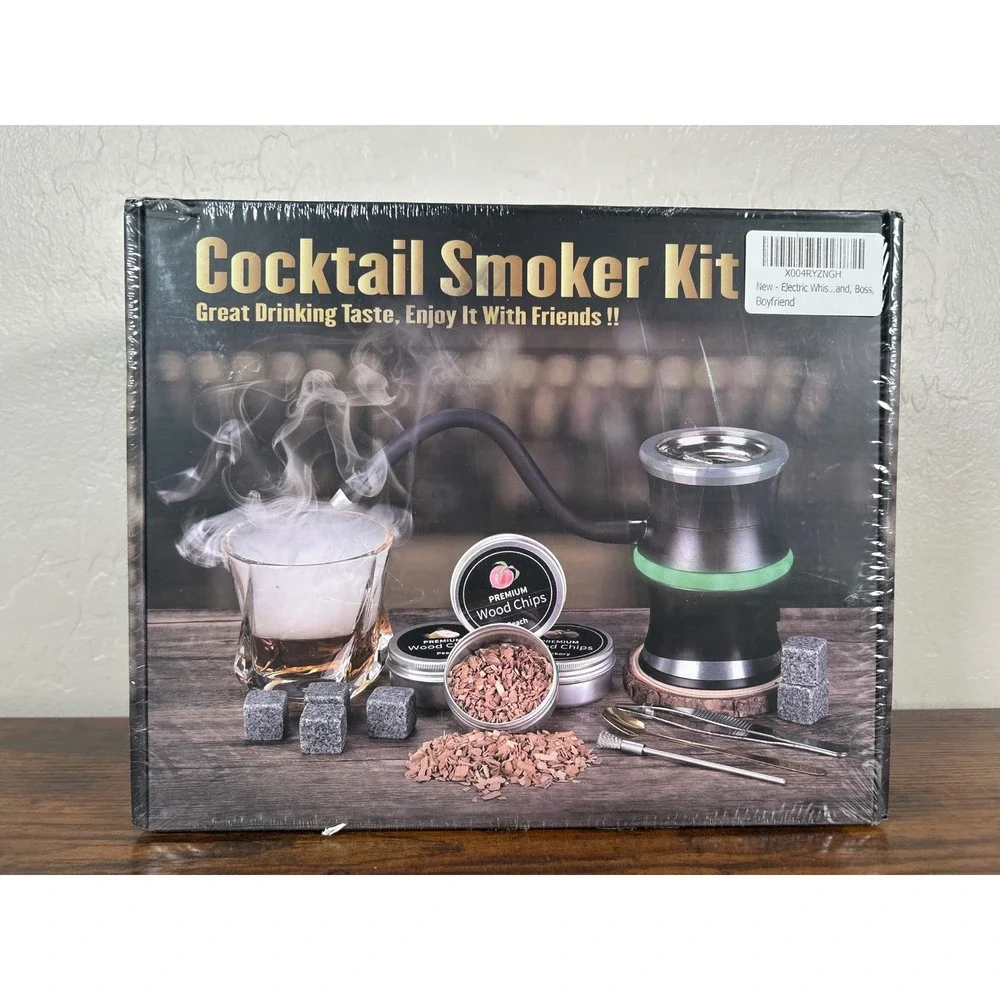 Electric Cocktail Smoker Kit with‎ 8 Wood Chip Flavors and 6 Whiskey Stones New